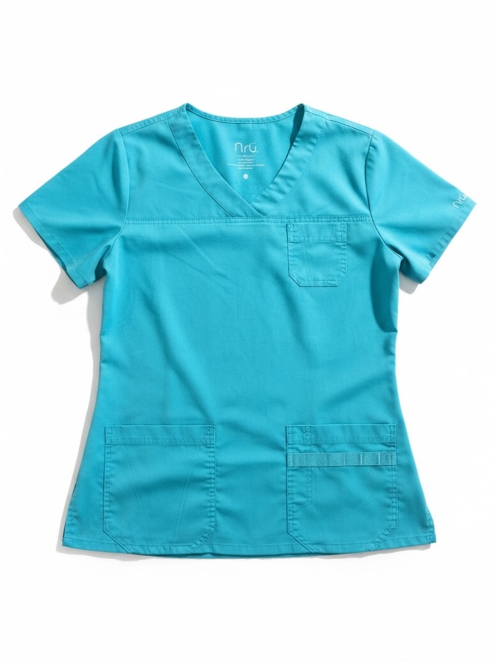 NRG by Barco Stretch Scrub Top Teal V Neck Medical Nurse Uniform Small